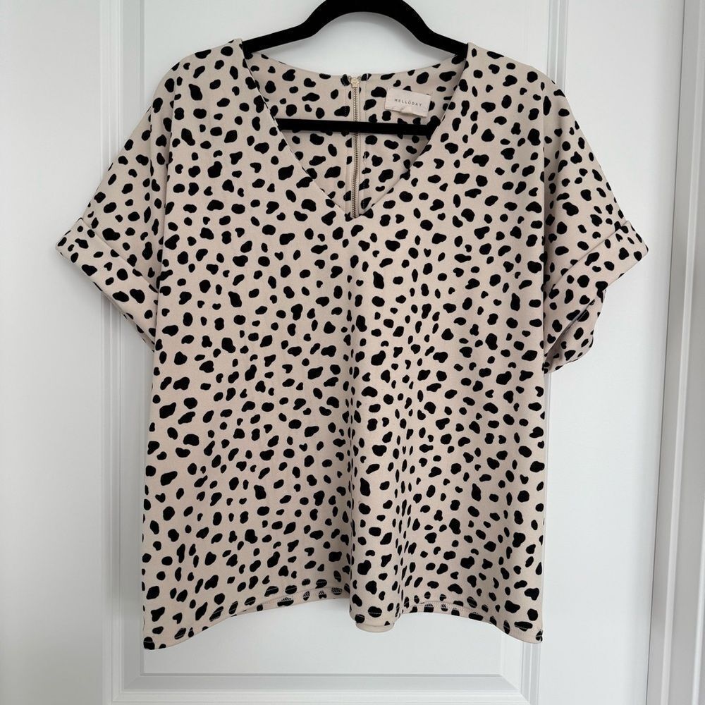 MELLODAY | Polka Dot Short Sleeve Blouse